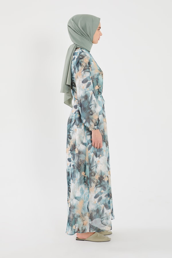 LevidorLevidor Yeşil YAPRAK DESEN ŞİFON ELBİSE