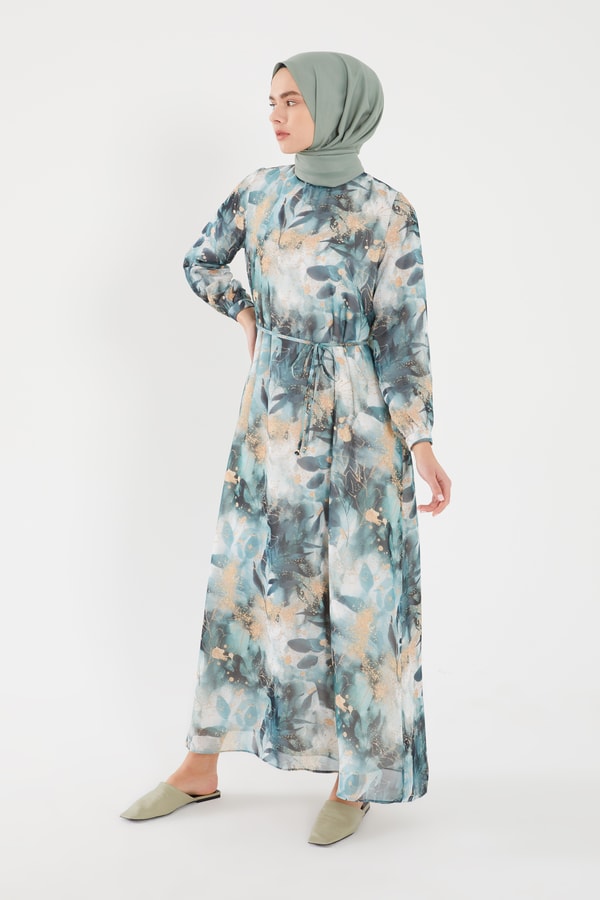 LevidorLevidor Yeşil YAPRAK DESEN ŞİFON ELBİSE