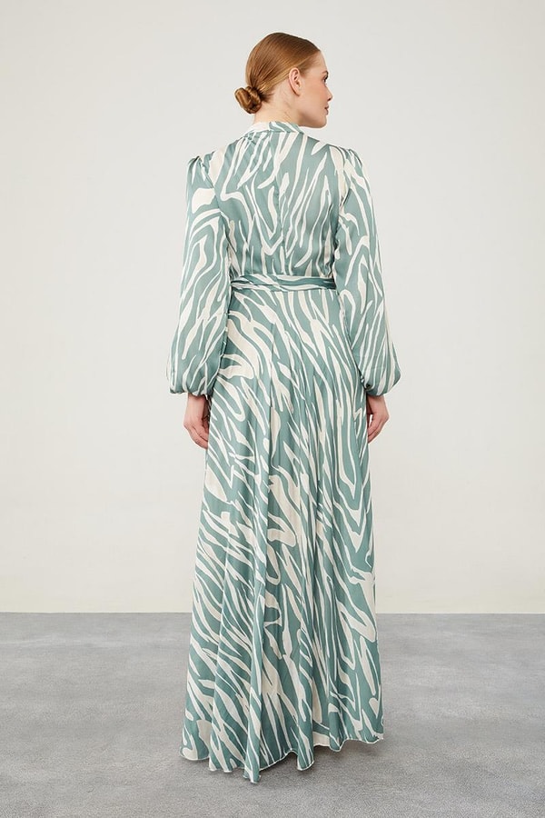 LevidorLevidor Yeşil Zebra Desen Kuşak Bağlamalı Elbise