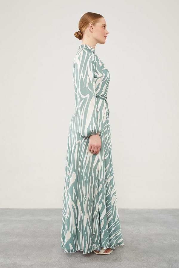 LevidorLevidor Yeşil Zebra Desen Kuşak Bağlamalı Elbise