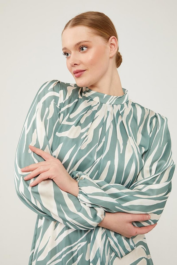 LevidorLevidor Yeşil Zebra Desen Kuşak Bağlamalı Elbise