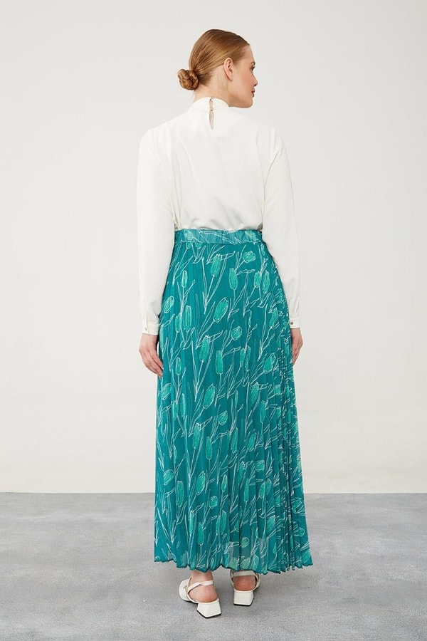 LevidorLevidor Zümrüt Çiçek Desen Şifon Etek