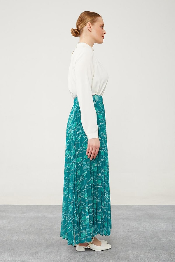 LevidorLevidor Zümrüt Çiçek Desen Şifon Etek