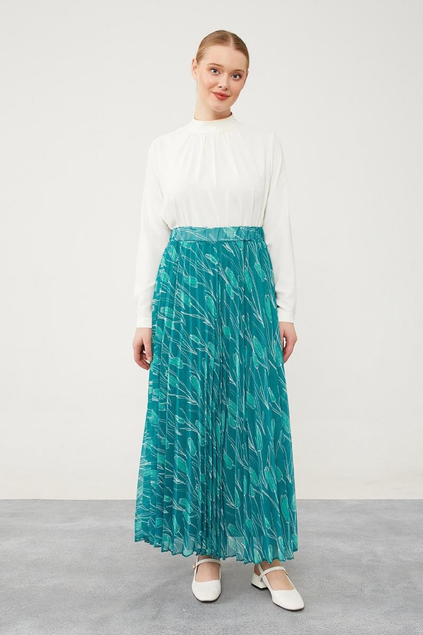 LevidorLevidor Zümrüt Çiçek Desen Şifon Etek