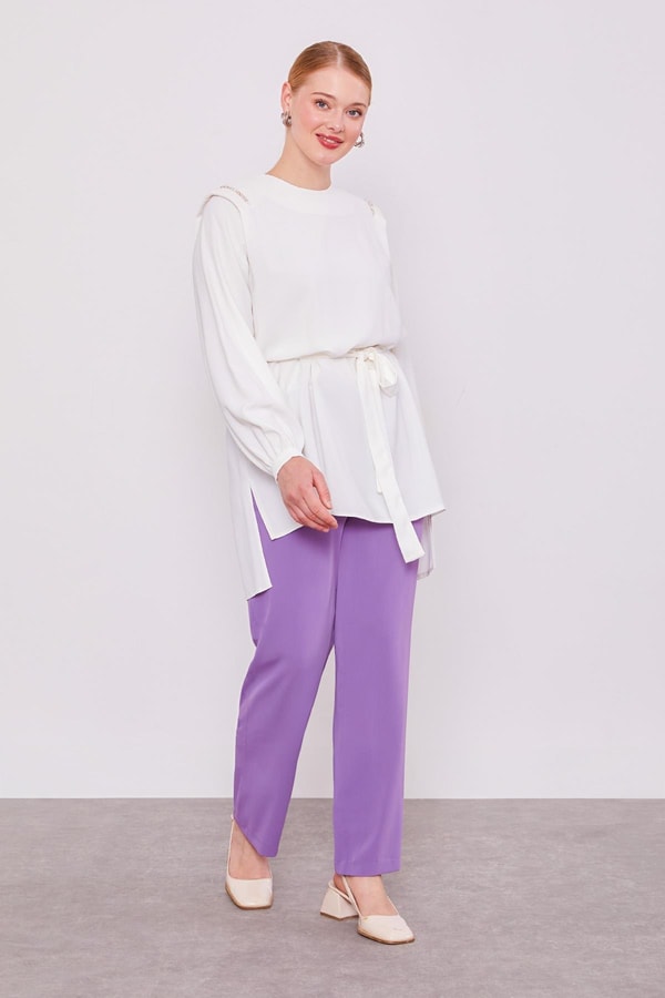 LevidorLila Beli Lastikli Spor Pantolon