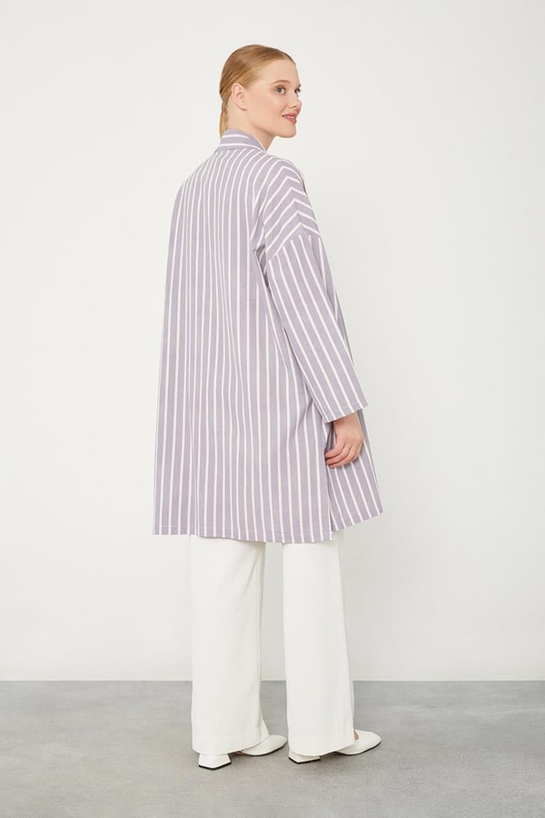 LevidorLila Çizgili Desen Kimono Takım