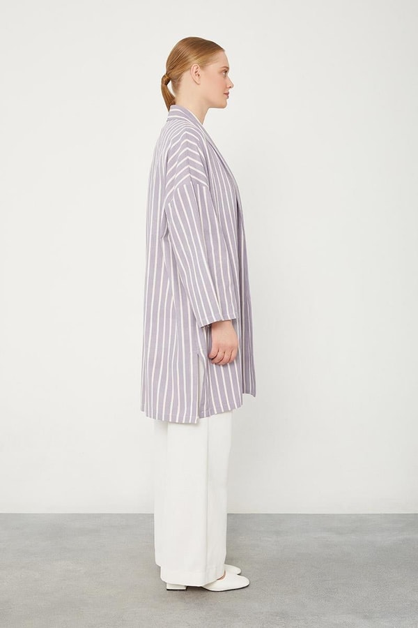 LevidorLila Çizgili Desen Kimono Takım