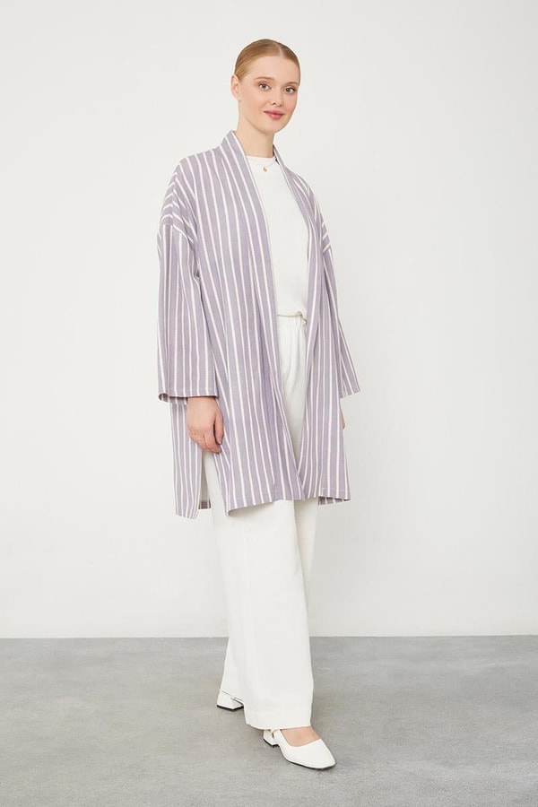 LevidorLila Çizgili Desen Kimono Takım