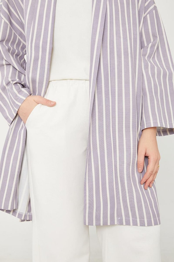 LevidorLila Çizgili Desen Kimono Takım