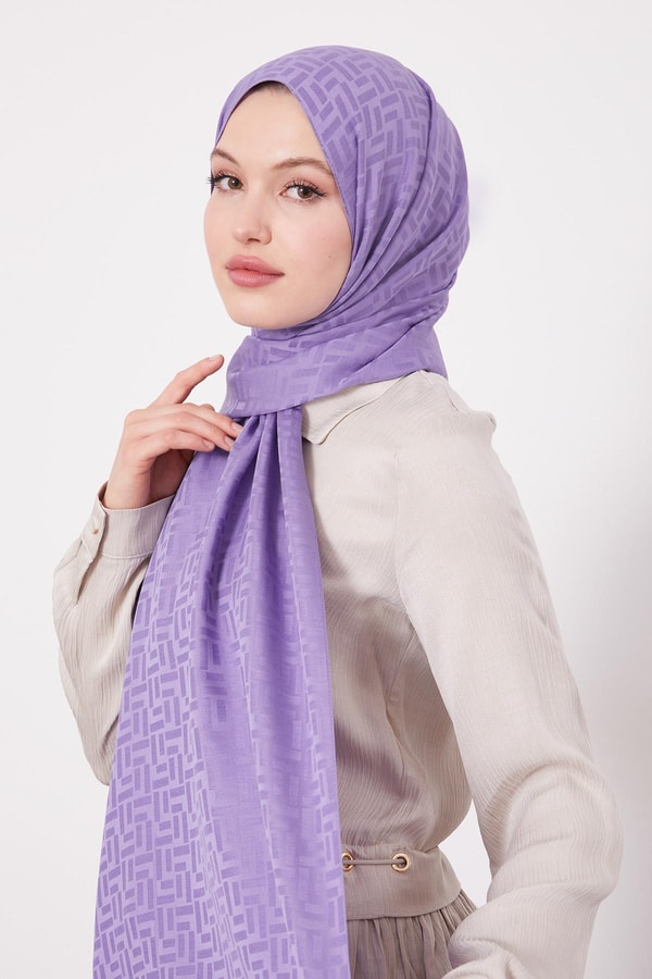 LevidorLila Çubuk Desen Blue Jakarlı Şal