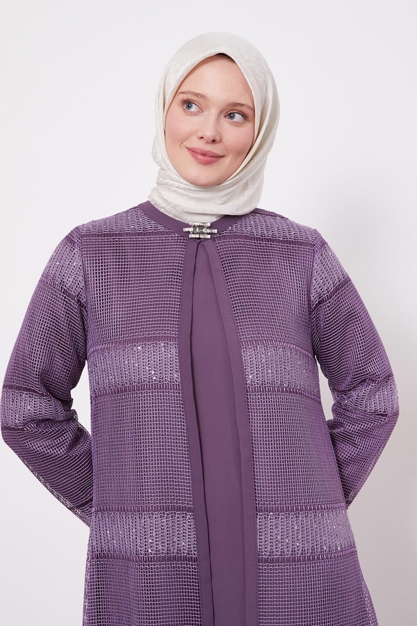 LevidorLila Dantel Elbiseli Ferace