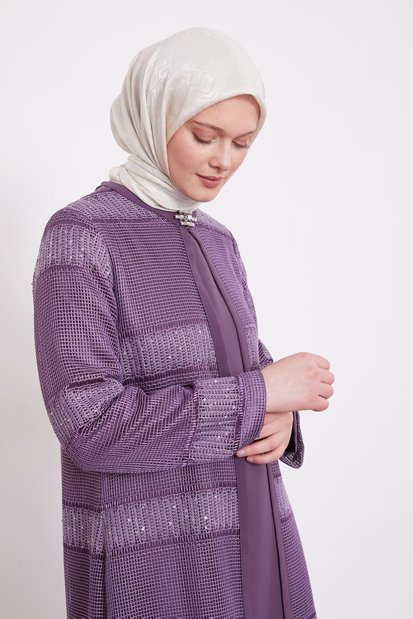 LevidorLila Dantel Elbiseli Ferace