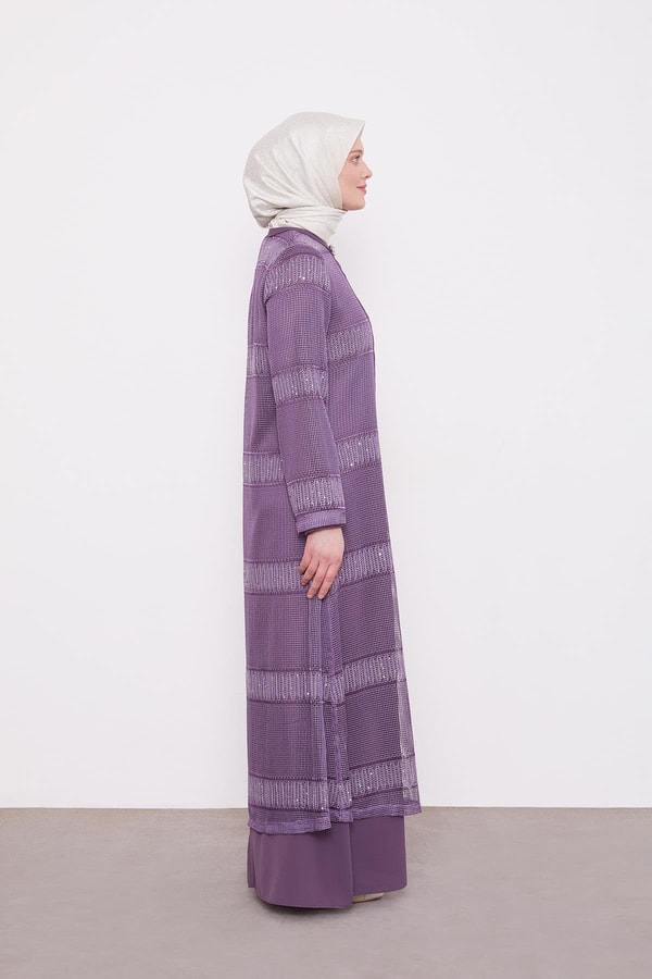 LevidorLila Dantel Elbiseli Ferace