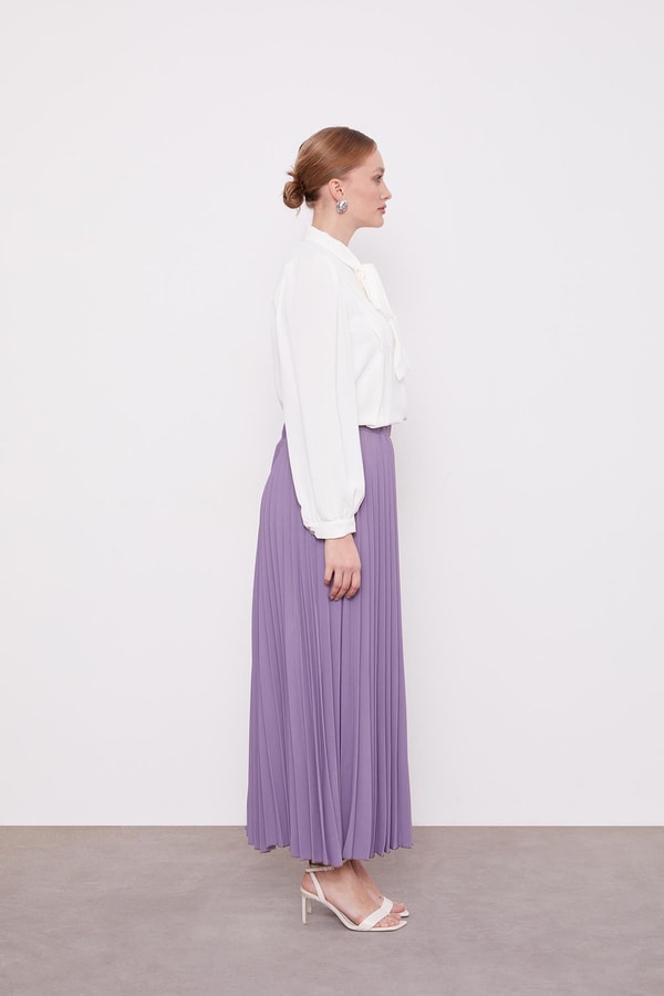 LevidorLila Pliseli Beli Lastikli Etek