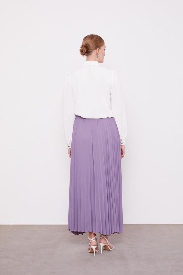 LevidorLila Pliseli Beli Lastikli Etek