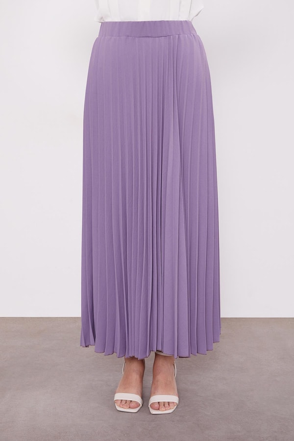 LevidorLila Pliseli Beli Lastikli Etek