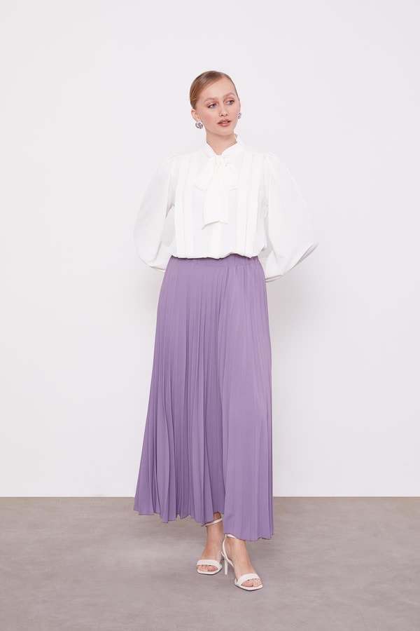 LevidorLila Pliseli Beli Lastikli Etek