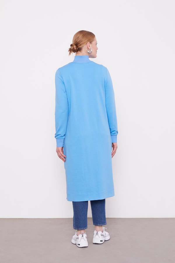 LevidorMavi Dik Yaka Fermuarlı Penye Elbise