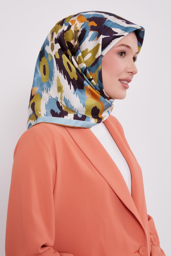 LevidorMavi Kamuflaj Desen Twill İpek Eşarp
