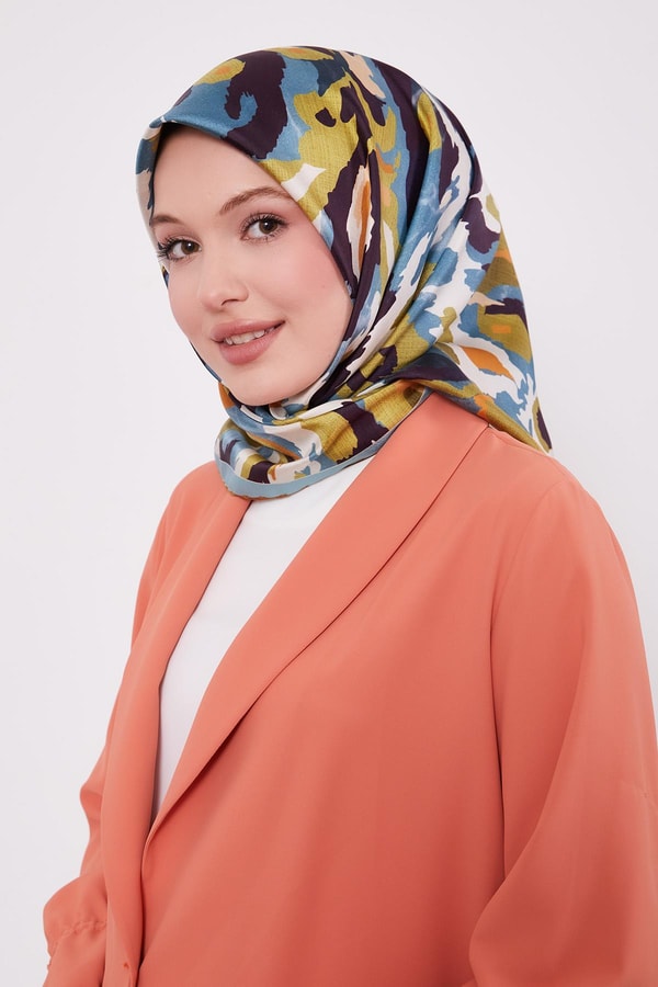 LevidorMavi Kamuflaj Desen Twill İpek Eşarp