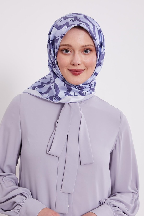 LevidorMavi Petek Baskılı Twill İpek Eşarp
