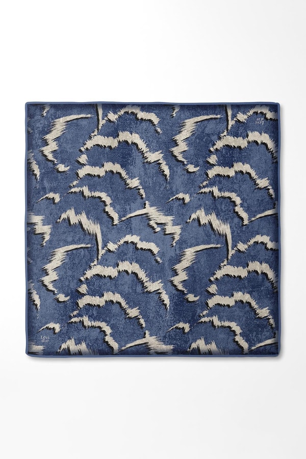 LevidorMavi Zigzag Spor Desen Twill İpek Eşarp