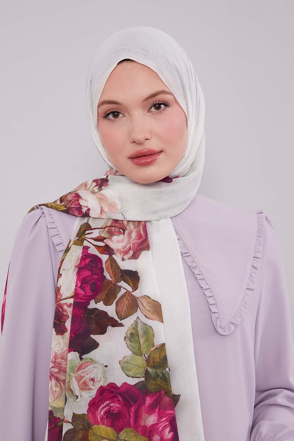 LevidorMint Yeşili Çiçek Dalı Desen Pamuk Şal