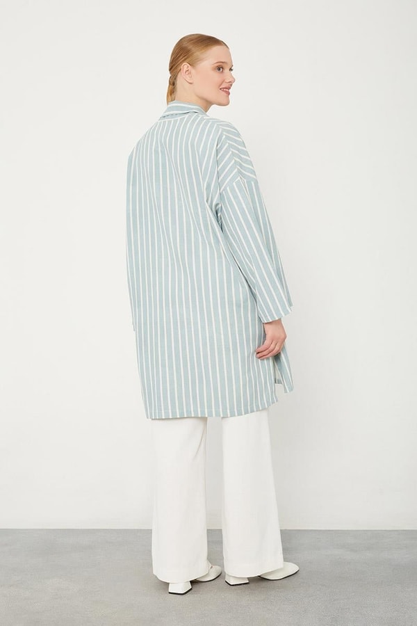 LevidorMint Yeşili Çizgili Desen Kimono Takım