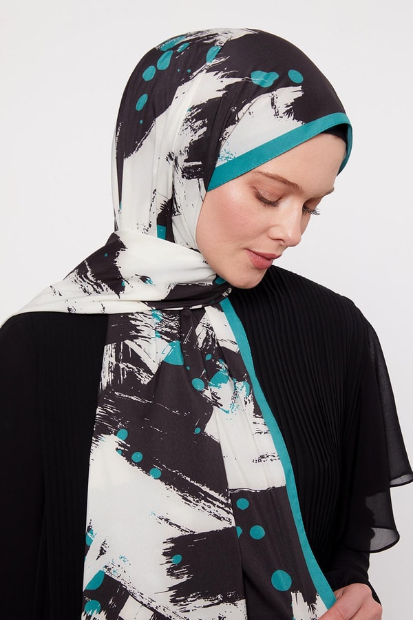 LevidorMint Yeşili Fırça İzi Desenli Elegance Şal