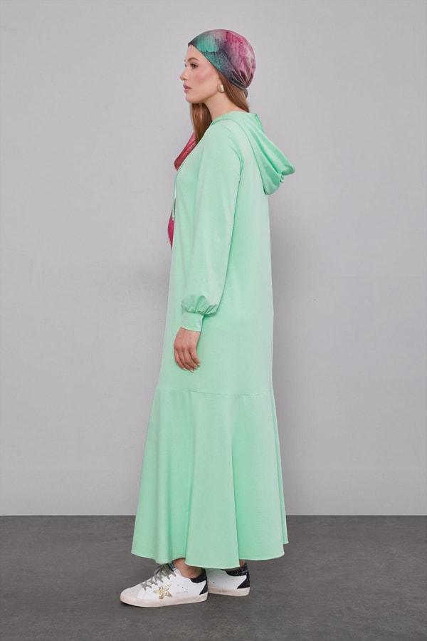 LevidorMint Yeşili Kapuşonlu Gizli Cep Detaylı Elbise