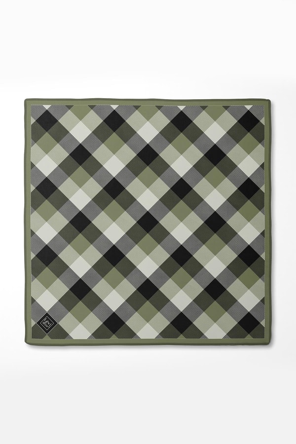 LevidorMint Yeşili Noktalı Kareli Twill İpek Eşarp