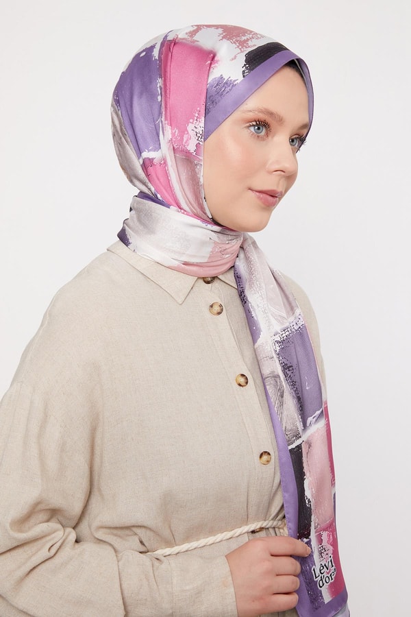 LevidorMor Kare Desen Twill Şal