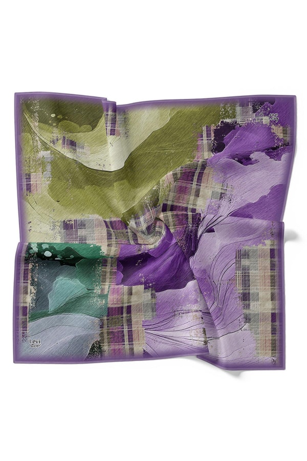 LevidorMor Karışık Desen Twill İpek Eşarp
