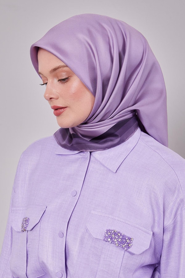 LevidorMor Kenar Bordürlü Twill İpek Eşarp