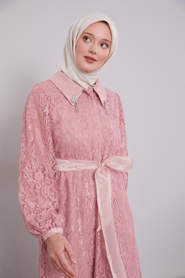 LevidorPudra Gömlek Yaka Kuşaklı Ferace