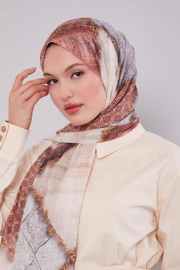 LevidorPudra Karışık Desen Pamuk Şal