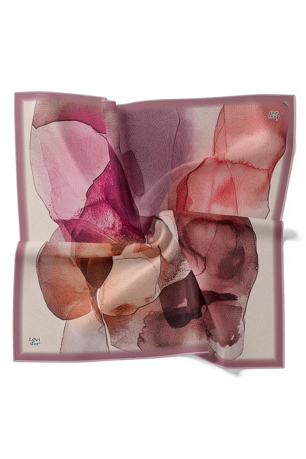 LevidorPudra Kesik Çiçek Desen Twill İpek Eşarp