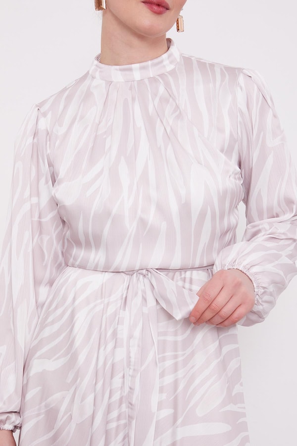 LevidorPudra Zebra Desen Kuşak Bağlamalı Elbise