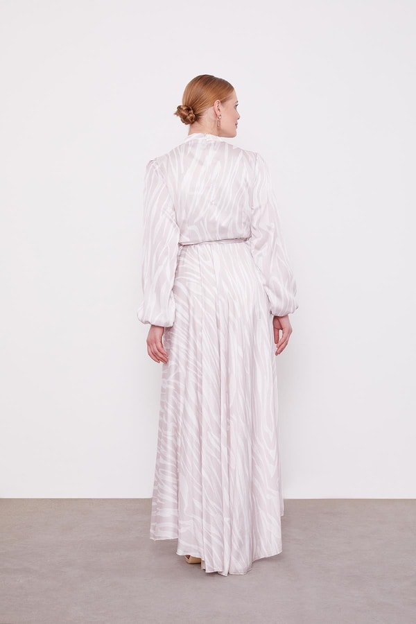 LevidorPudra Zebra Desen Kuşak Bağlamalı Elbise