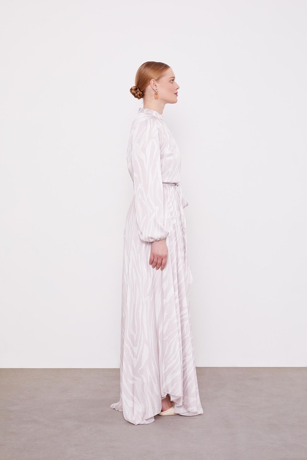 LevidorPudra Zebra Desen Kuşak Bağlamalı Elbise