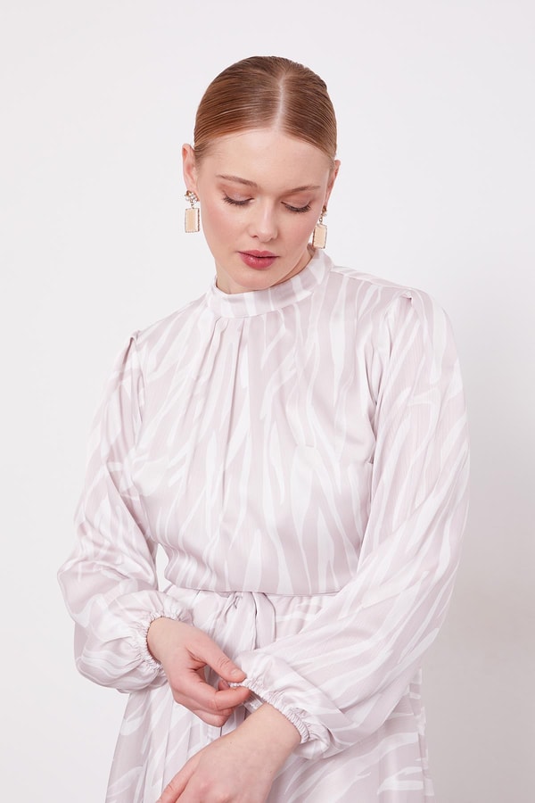 LevidorPudra Zebra Desen Kuşak Bağlamalı Elbise