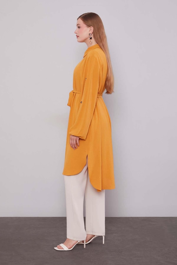 LevidorSafran Kolları Taş Detaylı Tunik