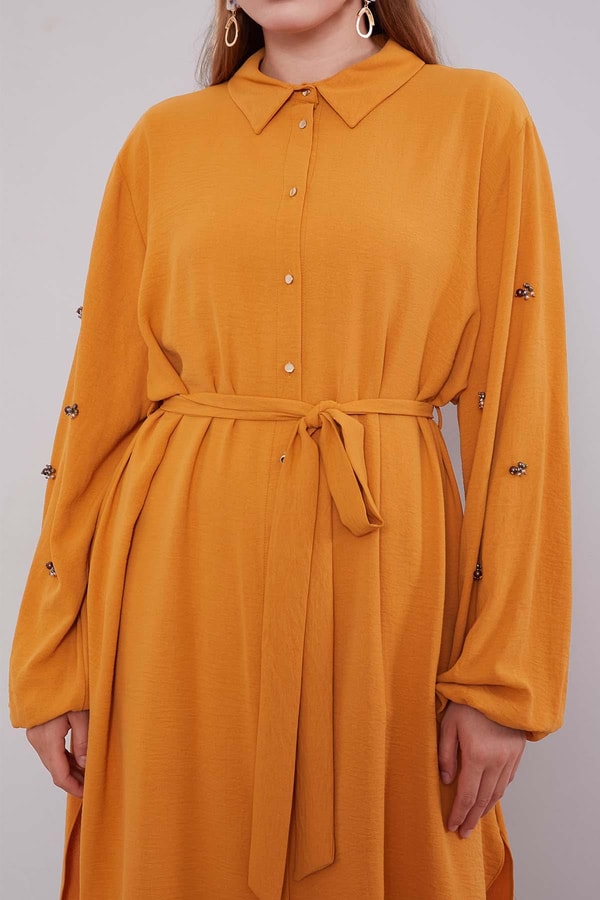 LevidorSafran Kolları Taş Detaylı Tunik