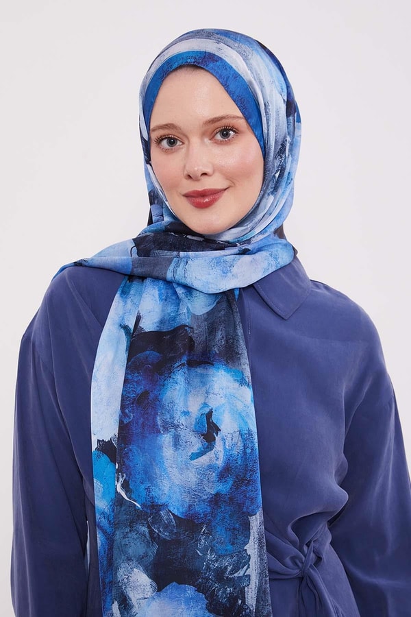 LevidorSaks Soyut Çiçek Desen Hint İpeği Şal