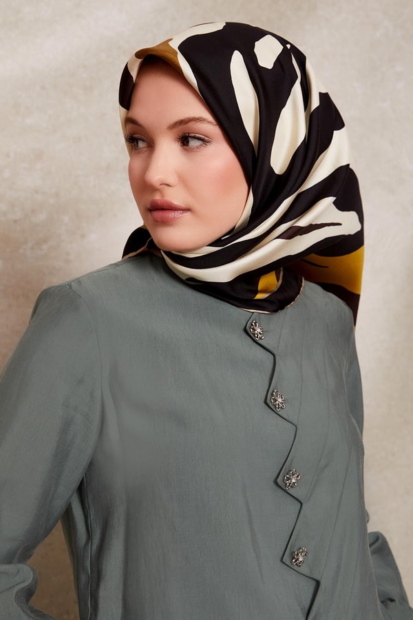 LevidorSarı Zebra Desen Twill İpek Eşarp