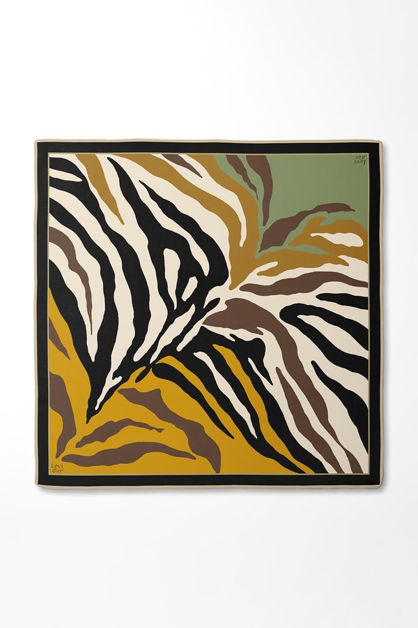 LevidorSarı Zebra Desen Twill İpek Eşarp