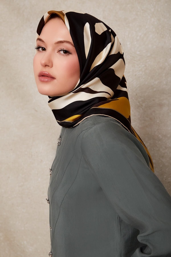 LevidorSarı Zebra Desen Twill İpek Eşarp