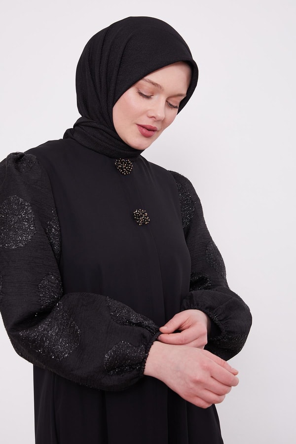 LevidorSiyah Balon Kol İşleme Detaylı Ferace