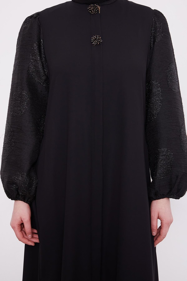 LevidorSiyah Balon Kol İşleme Detaylı Ferace