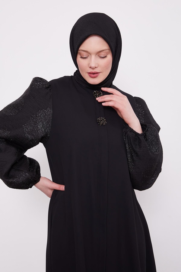 LevidorSiyah Balon Kol İşleme Detaylı Ferace